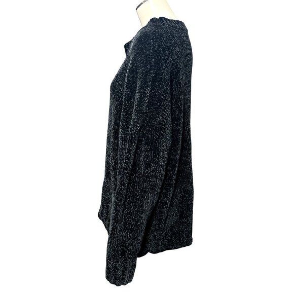 Seven7 Black Chenille Knit Sweater Soft Plush Crewneck Long Sleeve Warm Comfy XL - Picture 2 of 10